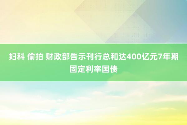 妇科 偷拍 财政部告示刊行总和达400亿元7年期固定利率国债