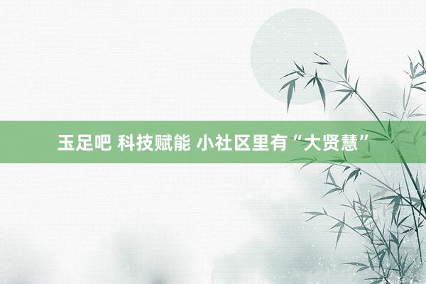 玉足吧 科技赋能 小社区里有“大贤慧”