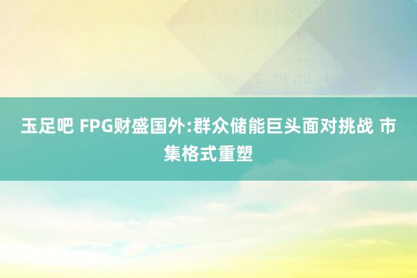 玉足吧 FPG财盛国外:群众储能巨头面对挑战 市集格式重塑